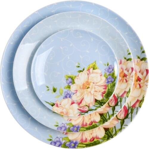 Camellia Ceramic Round Steak Plates Set Bone Porcelain china Pizza Tray Cake Plate Western Dish European-style Flat Plate 3pcs