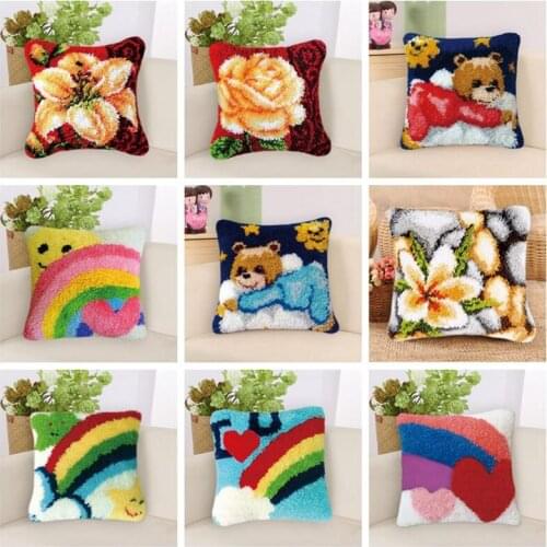 Cushion Latch Hook Kit Pillow Mat DIY Embroidery Cross Stitch Needlework Crocheting Handmade Craft Cartoon Kits Rug Sets DIY