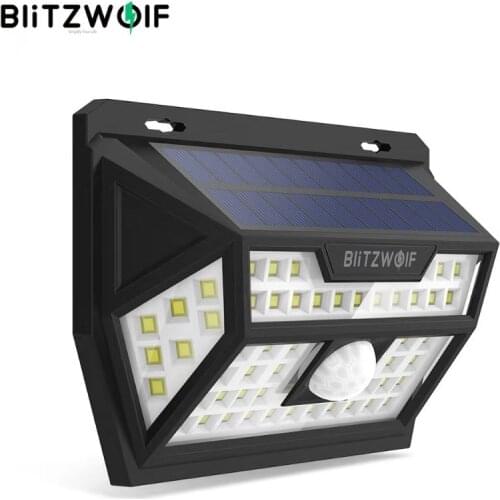 Blitzwolf BW-OLT1 Solar Powered 62 LED PIR Motion Sensor Wall Light Lamp Wide Angle Waterproof for Outdoor Garden Path Yard