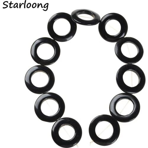 Natural Stone Oval Ring Shape Black Stripe Cracks Agates Druzy Flat Slice Loose Gem Strand Beads for DIY Jewelry Making Necklace