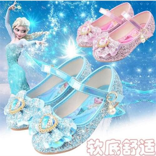 Girls single shoes 2021 new Disney princess children age season soft bottom girl snow country elsa leather shoes
