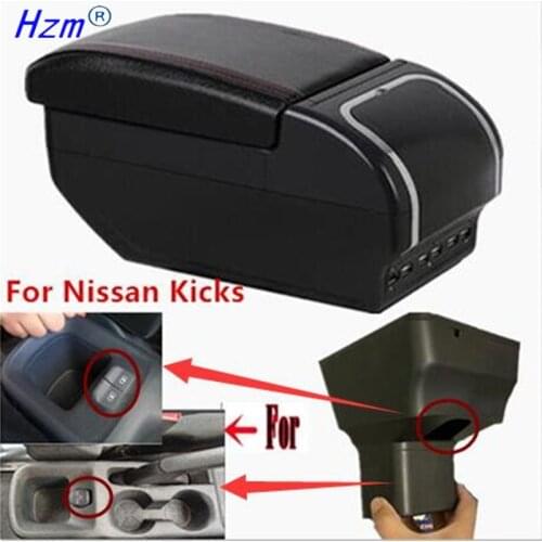 For Nissan Kicks Armrest Box 2016-2021 Central Console Storage Box Ashtray Cup Holder PU Leather with USB Charging