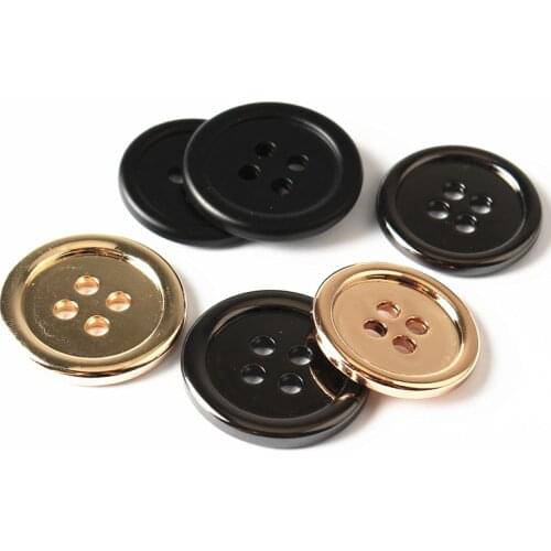 6Pcs/lot 11.5-25mm Black gold metal four-eye round buttons high-end coat blazer sweater fur trench coat buttons C166
