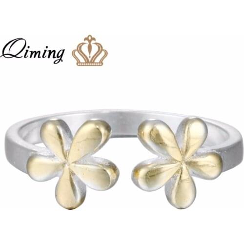 QIMING Elegant Flower Charm Friendship Ring Sister Gift Adjustable Open Floral Rings For Women fashion Jewelry Gifts