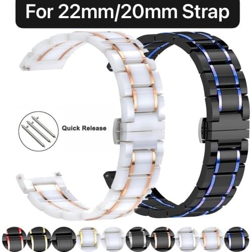 Ceramic Metal strap Compatible with Samsung watch 3/Active 2/Huawei GT2/Amazfit GTR Bracelet wristband for watch 22mm 20mm band