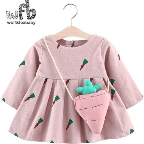 Retail 0-3 years childrens girls long-sleeved dress + radish bag girl children spring fall autumn