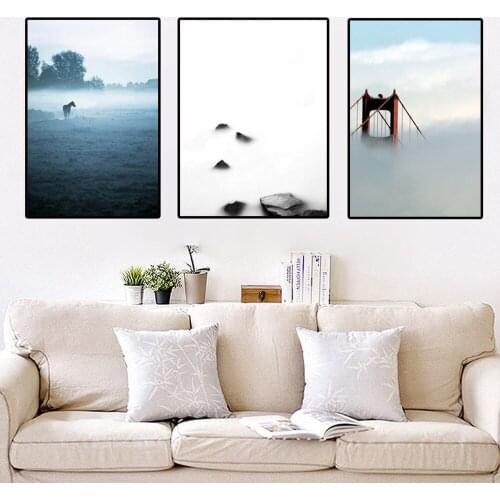 Nordic Minimalistic Fog Bridge Decoration Painting Modernism Landscape Wall Art Canvas Pictures Living Room Porch Home Decor