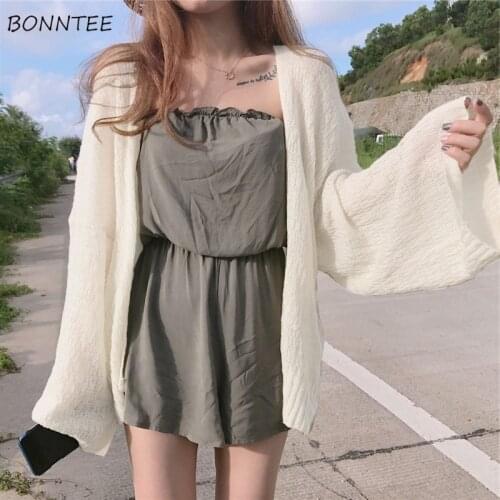 Crop Cardigan Women Summer Hollow Out Sun-proof Elegant Minimalist Ladies Beach Holiday Outerwear Korean Trendy Soft Knitwear