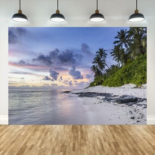 Sea White Sand Beach Palm Tree Photographic Backgrounds Vinyl Backdrops for Photo Studio Children Baby Portrait Family Photocall