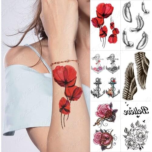 Waterproof Temporary Tattoo Sticker Flower Bird Rose Angel Wings Flash Tatoo Anchor Body Art Hand Fake Tatto Women Kids Men
