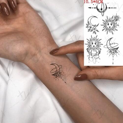Waterproof Temporary Tattoo Sticker Ins Sun God Crescent Moon Black Planet Arrow Body Art Flash Tatoo Fake Tatto for Women Men