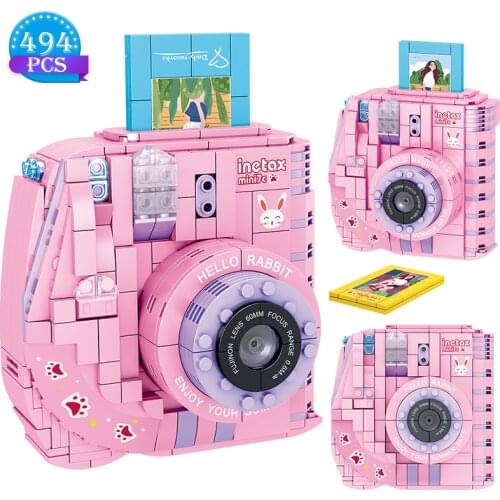 High-tech Ideas Creation MOC Pink Camera Building Blocks Old Retro Model Digital Education Bricks Toys for Children Adult Gifts