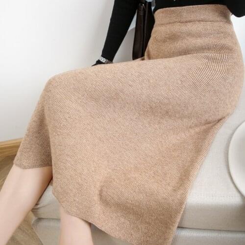 Adohon 2021 women winter 100% Cashmere skirt knitted High Quality Long Female Warm