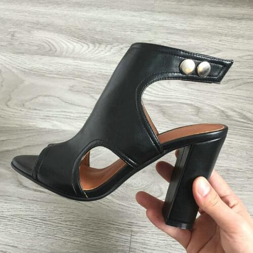 PU Leather Womens Sandals High Heel Sandals Black Red Beige Green Wine Brown Orange Chunky Heel Ladies Sandals Plus Size 34-43