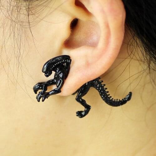Fashion Women Men Jewelry 3D Scary Monster Alien Stud Earring Black Color Dinosaur Earring Punk Earrings