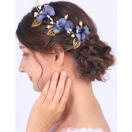Vintage Hollow out Gold Leaves Fairy Purple Flower Hair Clips Wedding Bridal Crystal Headwear Of Women Or Flower Children