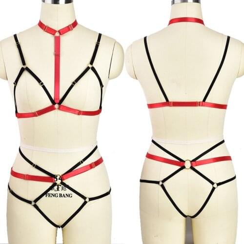 Women Bondage Lingerie Body Harness Set Black Sexy Top Cage Bra Pole Dance G-string Sexy Cosplays Gothic Punk Body Bra Belt