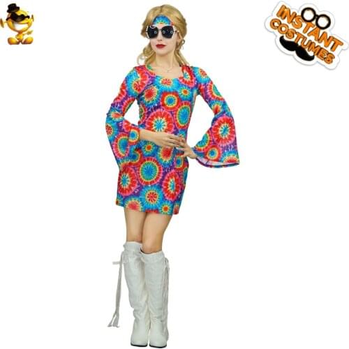 Women 60s 70s Retro Dress Fancy Dress Carnival Sexy Lady Disco Beauty Flower Hippie Party Outfits Girls Cosplay Costume Suits