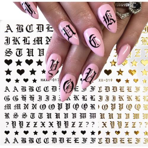 1pcs ABC Letter Nail Stickers Water Sliders Gold Black English Old Font Transfer Decals Nail Art Decorations Manicure Wraps