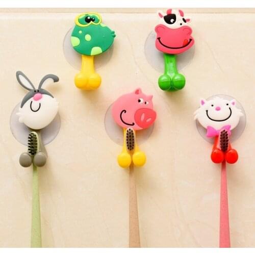 1pcs/5pcs Animal Cute Cartoon Suction Cup Toothbrush Holder Bathroom Accessories Set Wall Suction Holder Tool