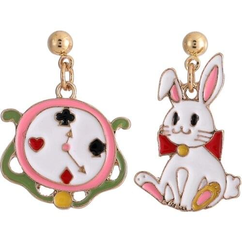 10 pair / lot wholesale fashion jewelry metal enamel alice clock rabbit earrings