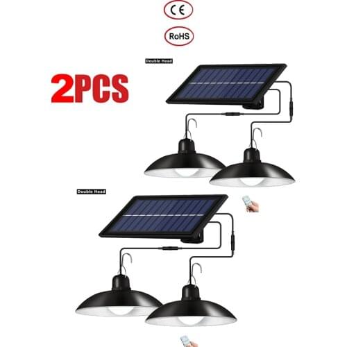 2 pcs remote 30 led 2 head Retro Lampshade LED Solar Light Outdoor Indoor Solar Powered Pendant Lamps Waterproof Dual Head Lamps