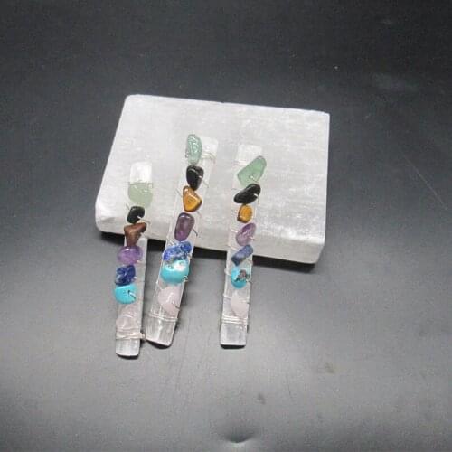 2020 Chakra Healing Crystal Stones Aventurine/Amethyst/Rose Quartz Chip Beads Wire Wrapped Raw Selenite Stick Wand