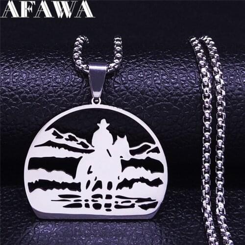 2021 Cowboy Stainless Steel Statement Necklace Men Fashion Silver Color Chain Necklaces Jewelry cadenas para hombre N4439S01