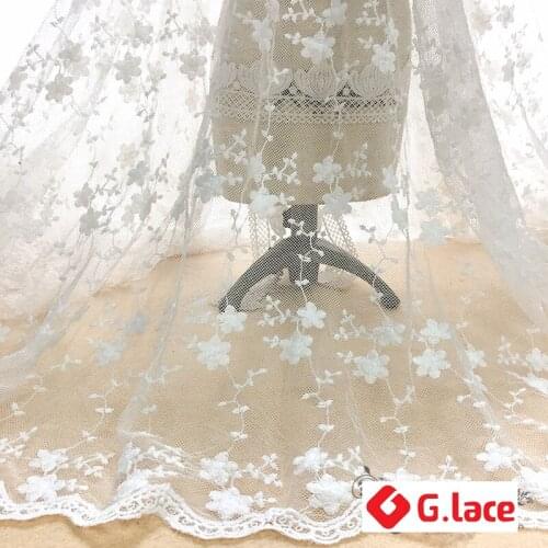 GLace 3Y/Lot White 1.35m wide milk silk embroidery lace fabric mesh fabric clothing skirt decoration diy face cloth TX135