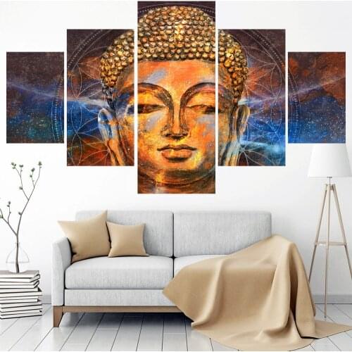 5 Pieces Wall Art Canvas Painting Character Buddha Statue Poster Modular Canvas Pictures For Living Room Modern Home Decoration