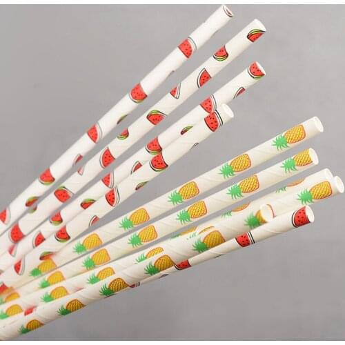 A. 25pcs Kraft Paper Straw Summer Pool Party Drink Fruit Pattern Beverage Products Environment Protection Biodegradable