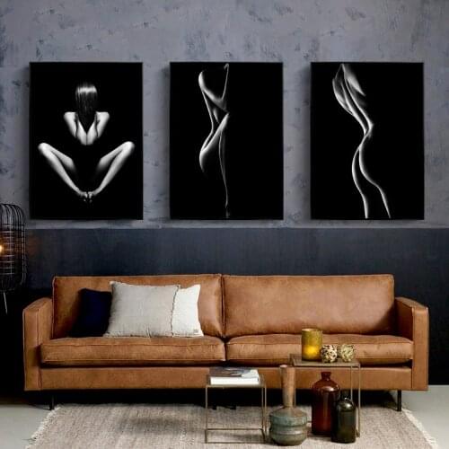 Abstract Nude Woman Body Art Black White Canvas Paintings Sexy Woman Cuadros Wall Art for Living Room Home Decor (No Frame)