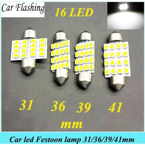 Car Flashing 10Pcs Car Led Interior Festoon led Reading Light 16SMD 3528LED Bulb Auto Roof light 16SMD 31mm 36mm 39mm 41mm 12V