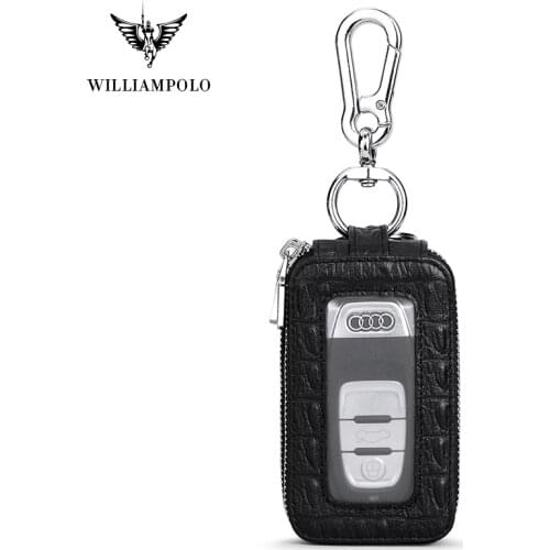 WILLIAMPOLO Vintage Leather Key Wallet Key chain Covers Zipper Key Case Bag Men Key Holder Organizer PL281