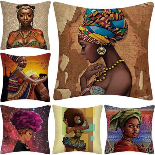 African Girl Lady Oil Painting Black Women Home Art Decoration Sofa Throw Pillow Case Cotton Linen Cushion Cover Home Decor