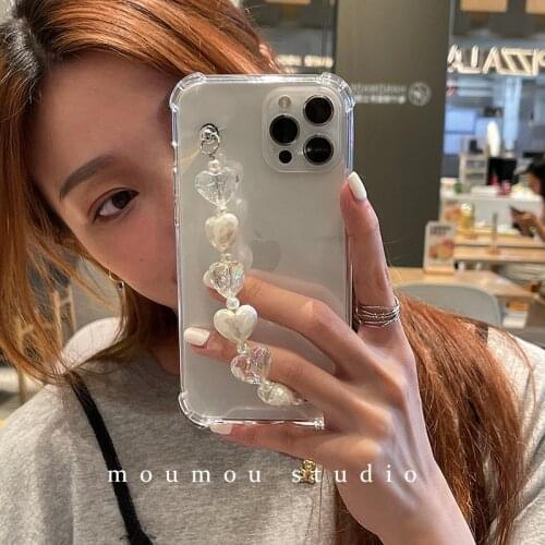 Korea Cute Love heart Crack Bracelet Wrist Chain Case for iPhone 12 Pro Max 11 XR X XS 6 7 8 plus SE 2020 Clear Shockproof Cover