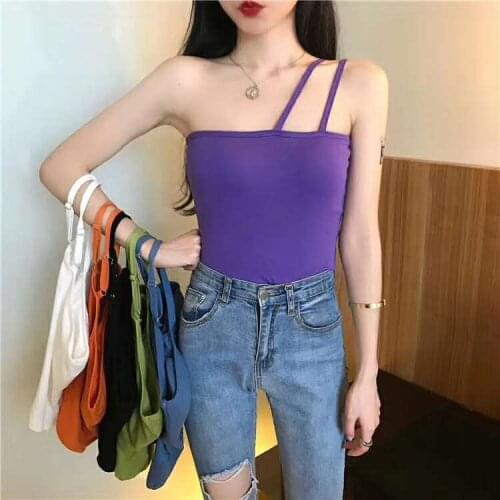 Girls Short Camis Tops With Seperated Bra Women Padding Asymmetric Straps Tanks Crop Tops For Female LJM6865