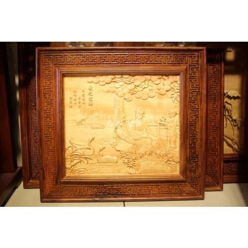 Dongyang classical wood carving Pendant boutique relief seat screen porch plaque hanging screen Xi love goose shipping