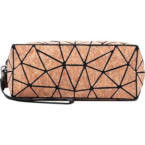 Geometric rhombus Travel Make Up Bags Womens Makeup Beauty cosmetic bag PU wood folding zipper clutch Wristband bag
