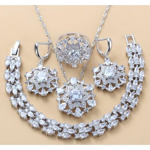 Dubai Bridal Wedding Accessories Silver Color Natural Austria Crystal Big Jewelry Sets For Women Luxurious Costume