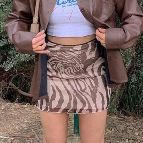 E-girl Harajuku Mini Skirts Women Korean Style Cute 90s Vintage Brown Paisley Print High Waist Straight Skirt Summer Bodycon Y2K