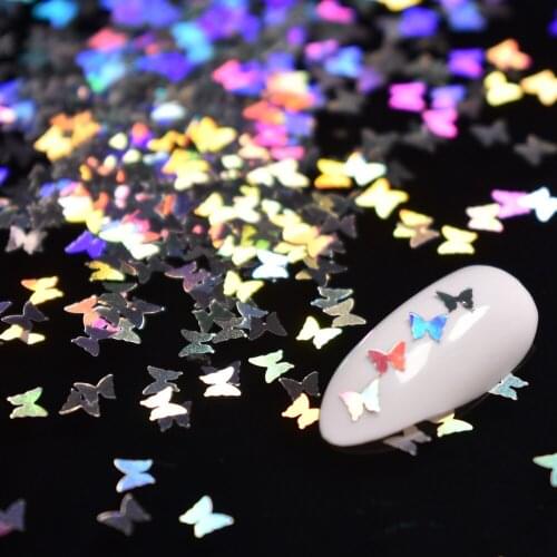 Holographic Colorful Butterfly Nail Flakies Sequins Holo Silver Laser Glitter Thin Paillette Manicure Nail Art Decoration