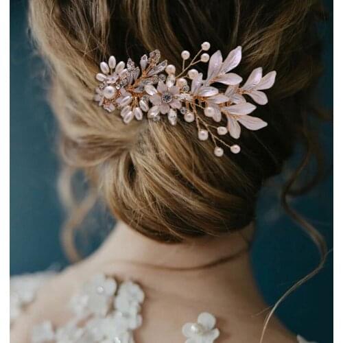 ZMHP302 Rose Gold Wedding Hair Clip Pearl Hair Pins Hair Comb Gold Bridal Hair Accessories Jewelry in Hair Clips Rose Gold