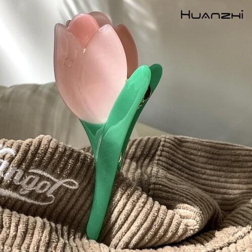 HUANZHI 2021 New Design Colorful Acetic Tulip Daisy Hair Clip Claws Flower Hairpin for Women Makeup Bath Hair Accessories