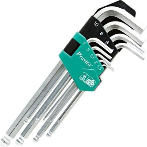 ProsKit HW-229B High Quality 9PCS Lengthened Ball Hex Wrench Set 1.5-10mm Specialty Durable Reinforced Toughen Metric