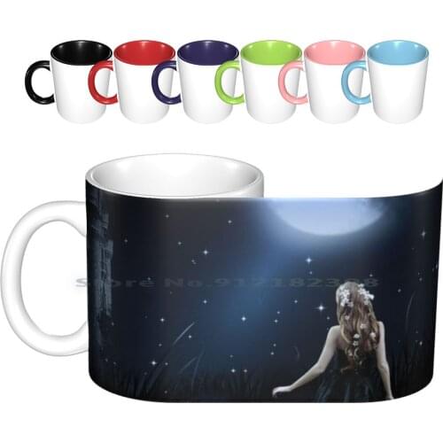 Luna Llena Ceramic Mugs Coffee Cups Milk Tea Mug Moon Stars Space Sky Cool Magic Nature Pink Sun Abstract Blue Pastel