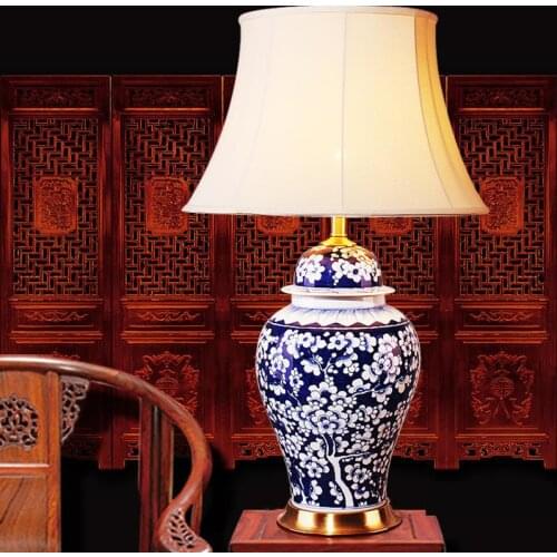 Chinese Table Lamp Large Blue And White Hand Painted All Copper Jingdezhen Ceramic Lamp Living Room Hotel Exhibition Hall Large