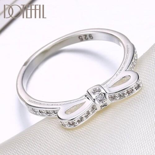 DOTEFFIL 925 Sterling Silver Bowknot AAA zircon Ring For Women Fashion Wedding Engagement Party Gift Charm Jewelry