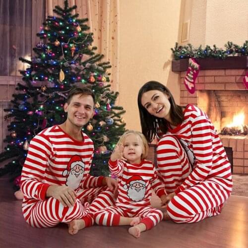 New Santa Stripes Parent Child Home Wear T Shirts Set Family Matching Outfits Boy Girls Father Mother Christmas Pajamas Clothing