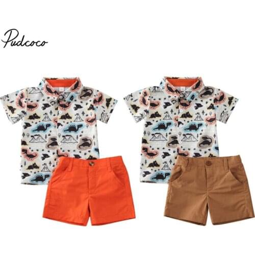 2020 Gentleman 0-5Y Kids Baby Boy Clothes Set Dinosaur Short Sleeve Tops Shirt+Shorts Pants Formal Outfit School Suit 2Pcs